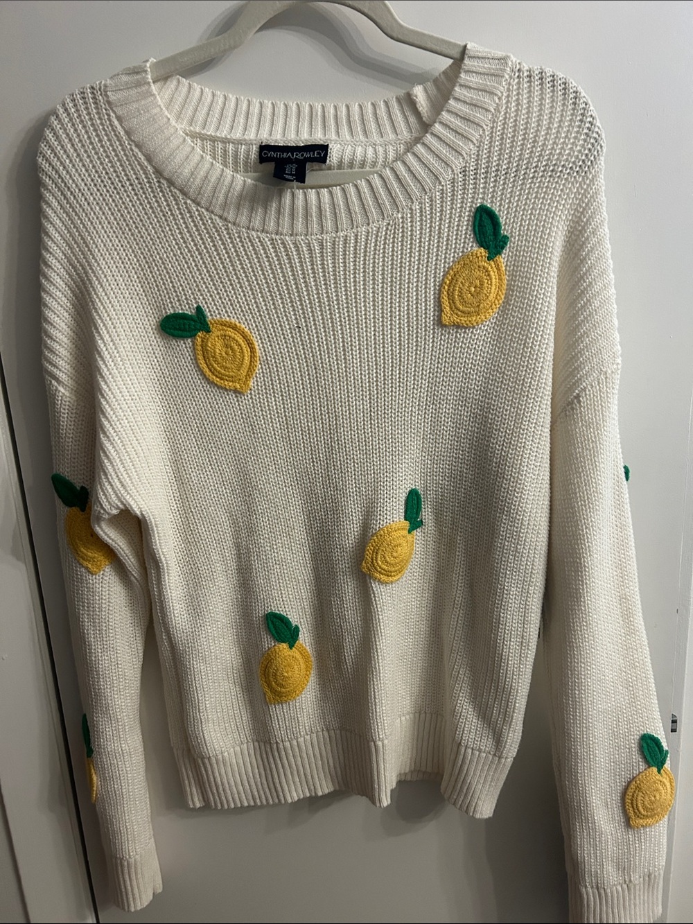 Cynthia Rowley Cream Knit Sweater with Yellow Lemon Appliqués